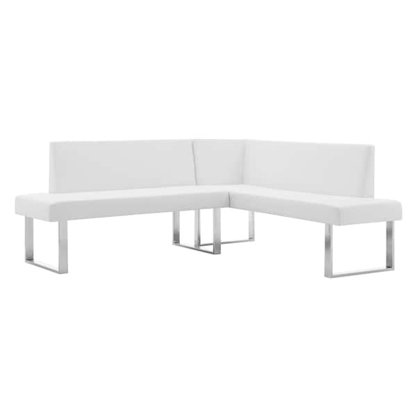 Armen Living Amanda Contemporary Nook Corner Dining Bench in White Faux Leather and Chrome Finish LCAMCOWHSF - main